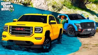 РЕАЛЬНАЯ ЖИЗНЬ В GTA 5 - ЗАСТРЯЛИ В ПЕСКЕ НА АРЕНДОВАННЫХ NISSAN TITAN И GMC SIERRA! 🌊ВОТЕР