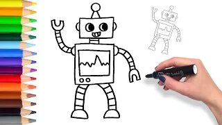 Learn How to draw a Friendly Robot | Teach Drawing Coloring Page