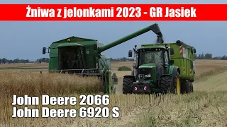 Żniwa z jelonkami 2023: John Deere 2066 i 6920S - GR Jasiek