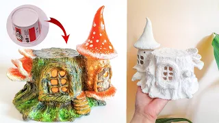 Tree Stump Mushroom Fairy House Jar DIY - Air Dry Clay Tutorial