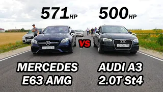 Mercedes E63 AMG vs AUDI A3 2.0T 500 л.с. INFINITI G37S vs ГАЗ 24 V8 1UZ-FE vs BMW X3 40D, ГОНКИ.