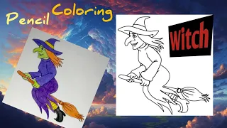 Coloring a Witch on Broom| @kimmiTheClown | @MagicFingersArt | @colortv5896