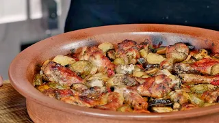 Roasted chicken drumsticks in the wood-fired oven