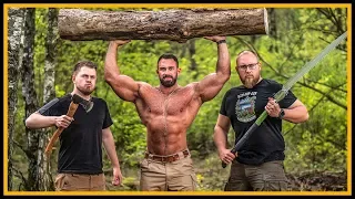 Axtwerfen mit Kevin Wolter - Bodybuilder in der Wildniss - Outdoor Bushcraft Survival