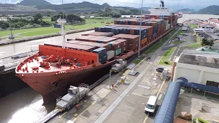 Ship passing through Panama Canal - Miraflores Locks