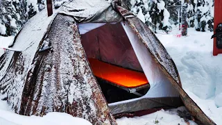 Winter Camping Hot Tent | Alone with My Dog in Forest