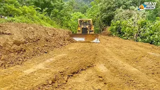 Repair of mountain roads that are prone to landslides by CAT D6R XL bulldozer