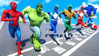 SPIDERMAN TEAM VS POWER RANGERS | Running Challenge (Funny Contest) #364 - GTA V Mods