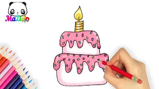 Как нарисовать ТОРТ легко | Простые рисунки | Открытка на День рождения | Рисуем милый тортик