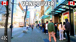 🇨🇦 【4K】☀️🌸  Downtown Vancouver BC, Canada. April 2024. Amazing sunny day.  Relaxing Walk.