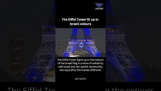 The Eiffel Tower lit up in  Israeli colours