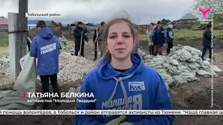 Активисты "Молодой Гвардии" помогают укреплять временные насыпи в Тобольске и Тобольском районе