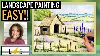 Landscape painting easy! How to paint a landscape! Watercolor painting landscape! Watercolor art!