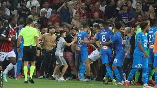 Nice vs Marseille | Fans throw bottles at Dimitri Payet and run onto pitch to fight players!