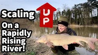 River Severn Winter BARBEL FISHING - RAPIDLY Rising Conditions! SCALING UP In COLOURED Water!