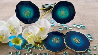 #992 Incredible Effects In These Gorgeous Turquoise Geode Shaped Resin Coasters