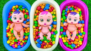 Rainbow Satisfying Video | Magic Mixing Candy in 3 BathTubs with Cutting Slime ASMR & Skittles M&M's