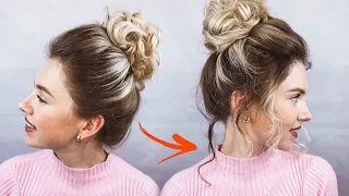 КАК СДЕЛАТЬ КРАСИВЫЙ ВЫСОКИЙ ПУЧОК ЗА 2 МИН НА КУДРЯВЫЕ ВОЛОСЫ  HIGH MESSY CURLY BUN  BEAUTYMAKER