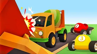 Helper cars full episodes cartoons for kids. A police car. A cement mixer & tow trucks for kids.