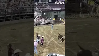 Chaos erupts as bull escapes county fair rodeo arena #shorts
