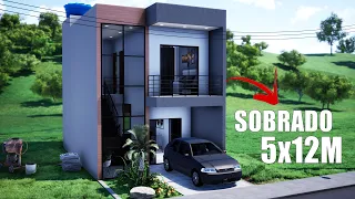 PLANTA 3D | SOBRADO ÁREA PEQUENA 5X12 COM GARAGEM | DUTRAM