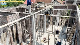 Construction Of Formwork - Pouring Concrete For Floors - Strengthening Iron Beams And Exact Floors