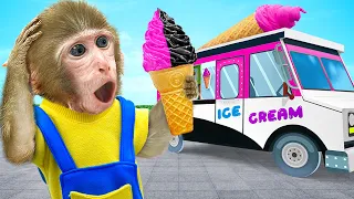 KiKi Monkey face Pink vs Black Challenge with Ice Cream Truck & make Rainbow Jelly |KUDO ANIMAL KIKI