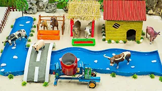 DIY Farm Diorama with Build bridge for animals | cowshed - mini water pump | woodwork #21