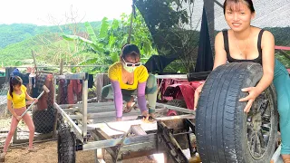 The genius girl cut wood to make a tricycle and completely welded the frame from wood