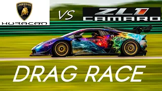 Lamborghini Huracan Super Trofeo vs Camaro ZL1 Drag Race at Virginia International Raceway