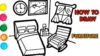 How to draw furniture for kids | Easy toy bedroom drawing