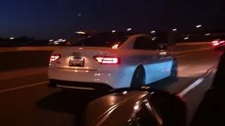 Audi S5 BRUTAL LOUD Roaring down freeway