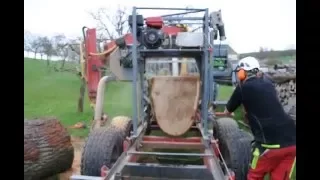 Homemade Saw mill cutting 32 inch Oak Blockbandsäge Eigenbau