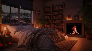 Cozy Room Ambience | Fireplace & Relaxing Rain Sounds for Stress Relief, Sleeping, Studying, Working