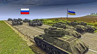 Just happened! 300 Ukraine T 34 85 Tanks Attack Russian tank convoy T90 Vladimir