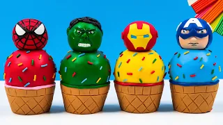 Ice Cream mix Superheroes Marvel with clay #5 🧟 Hulk, Captain America, Spiderman, Iron Man