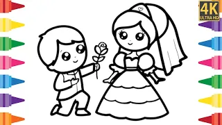 Bride and Groom Drawing, Coloring, painting for kids & Toddlers | Easy Drawing Step by Step