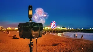 12K 3D 360° Fireworks at Santa Monica Beach | Kandao Obsidian Pro Low Light Sample