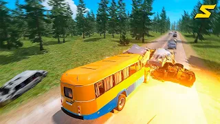 GTA 4 Car Crashes - School Bus Crash Testing Real Car Mods Ep.2