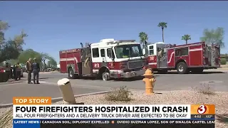 4 firefighters hurt in crash with delivery truck in Phoenix