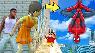 Franklin and Shinchan & Pinchan play HIDE AND KILL with Squid Game Doll In GTA 5