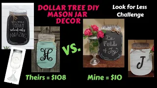 Dollar Tree DIY Farmhouse Mason Jar Decor  | Wayfair Dupe - Look for Less Challenge