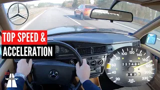 (1984) MERCEDES 190 W201 90HP ACCELERATION ON GERMAN AUTOBAHN