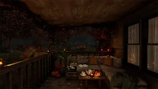 Autumn Ambience ASMR 🌙🍂 Soothing Gentle Rain Sounds For Sleep, Safe & Warm In Your Cozy Cabin Porch.