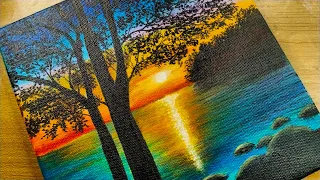 sunset acrylic painting for beginners /sunset Lake painting/acrylic painting for beginners