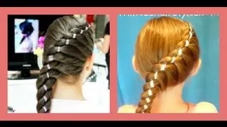 Diagonal Twist Braid With Ribbon "braided hairstyles"