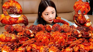 Sub)Real Mukbang- Steamed Spicy Seafood 🐙 Mushroom, Tteokbokki 🔥 Fried Rice 🥘 ASMR KOREAN FOOD