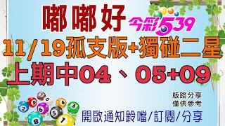 11/19今彩-孤支版+獨碰二星，上期中04，05+09