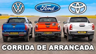 Ford Ranger Raptor vs Toyota Hilux vs VW Amarok: CORRIDA DE ARRANCADA