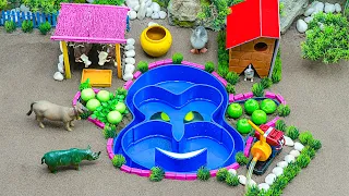 DIY tractor Farm Diorama with MONKEY Aquarium |how to make cow shed | mini water pump, fruits garden